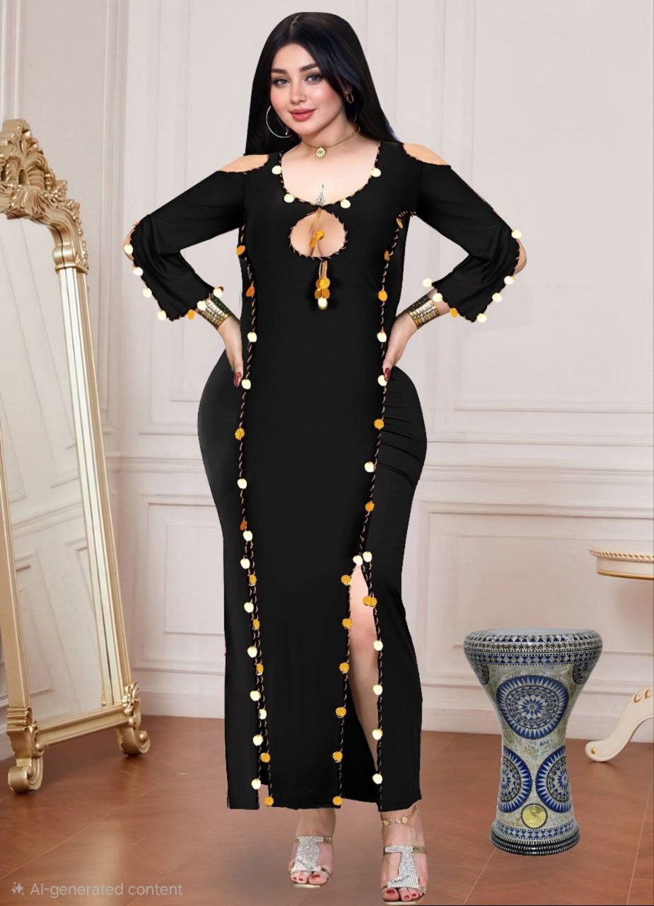 إيزابيلا – بدلة رقص بيج سايز ماكسي قماش زبدة بشرّابات