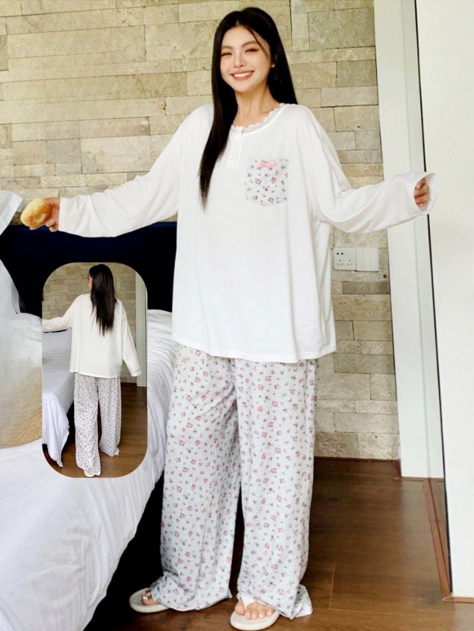 Ezabilla – Plus Size Autumn Pajamas, Relaxed Fit, Floral Print