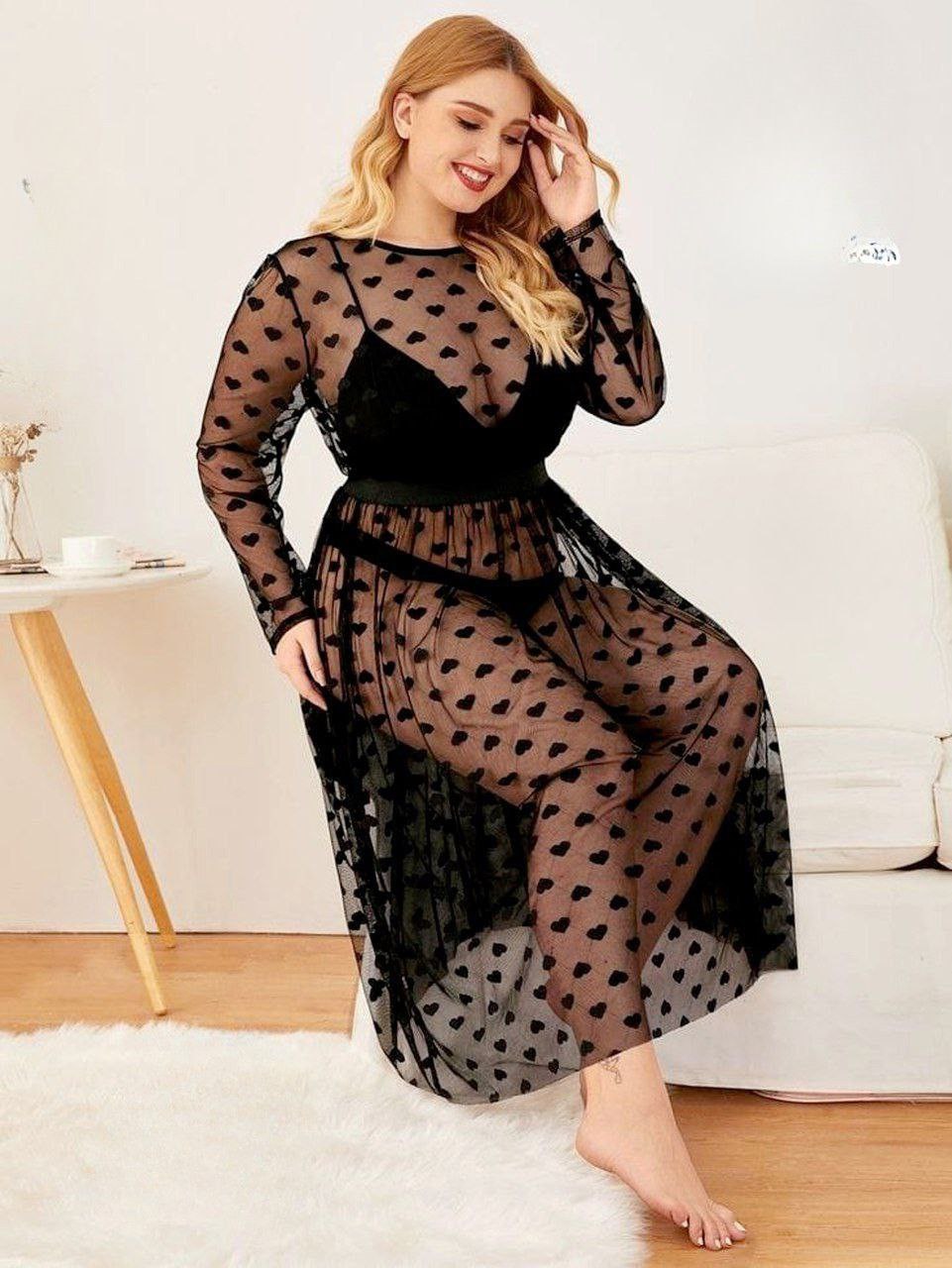 إيزابيلا – لانجيري 3 قطع تل قلوب شفاف بيج سايز