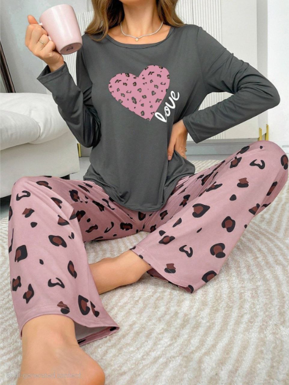 إيزابيلا – طقم بيت/بيجامة بيج سايز - لاف ليوبارد