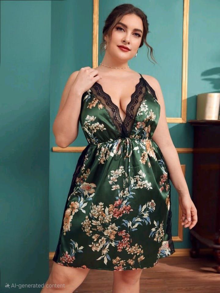 إيزابيلا – لانجيري ستان بيج سايز قصير بنقشة زهور 💚