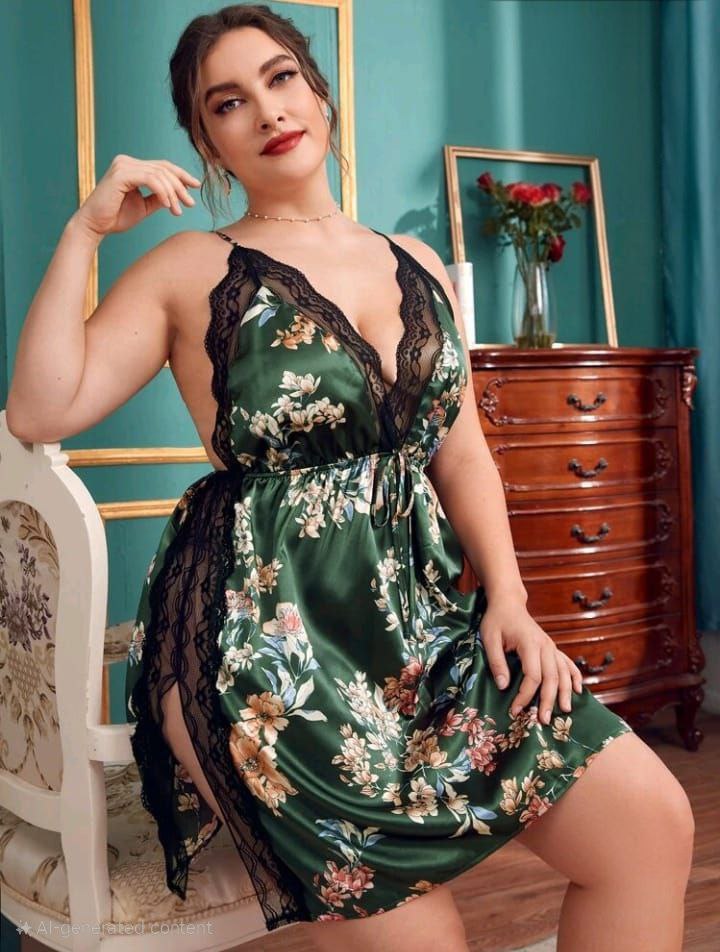 إيزابيلا – فستان ستان بيج سايز قصير بنقشة زهور