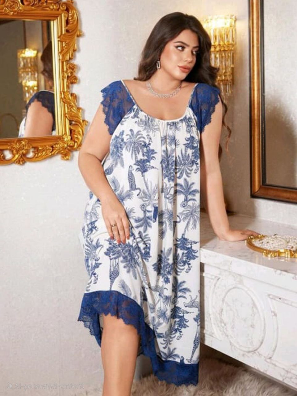 إيزابيلا – كاش بيج سايز قطني بنقشة زهور وأكمام دانتيل 🦋💙