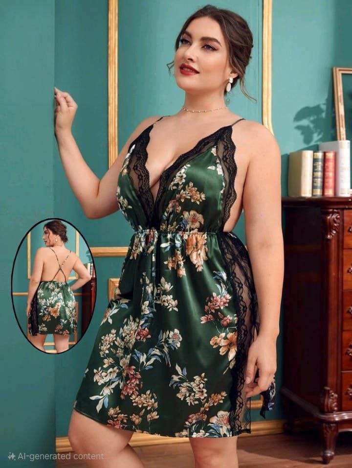 إيزابيلا – لانجيري ستان بيج سايز قصير بنقشة زهور 💚