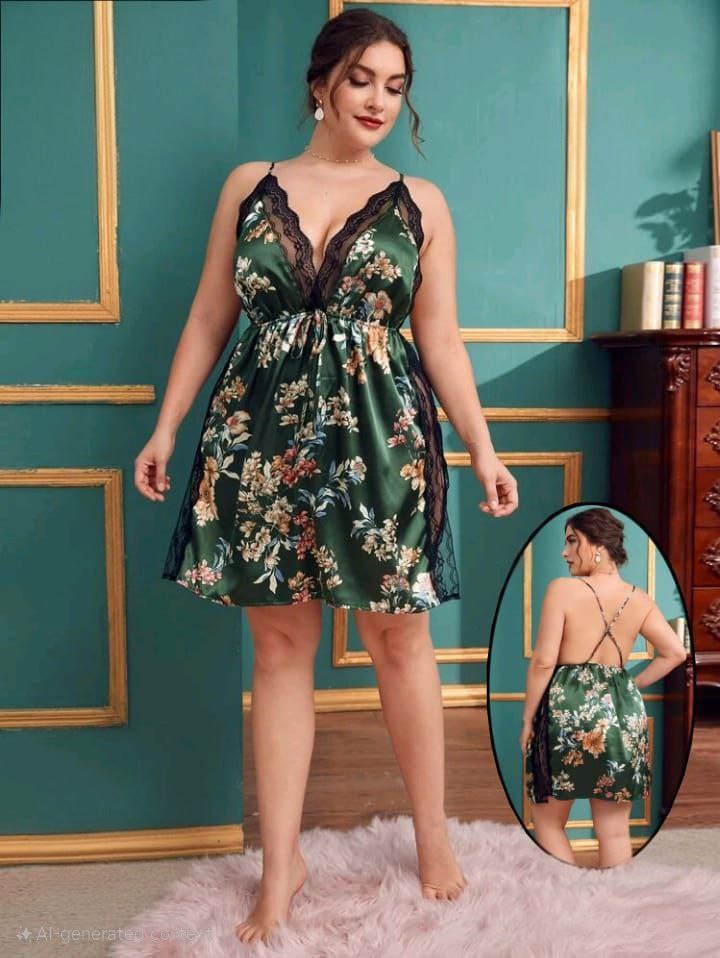 إيزابيلا – فستان ستان بيج سايز قصير بنقشة زهور