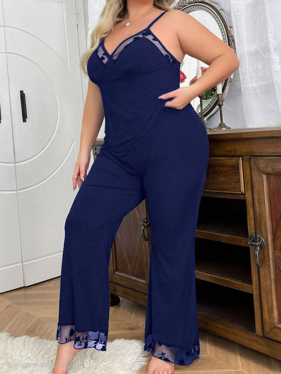 إيزابيلا – بيجامة حمالة بيج سايز بدانتيل