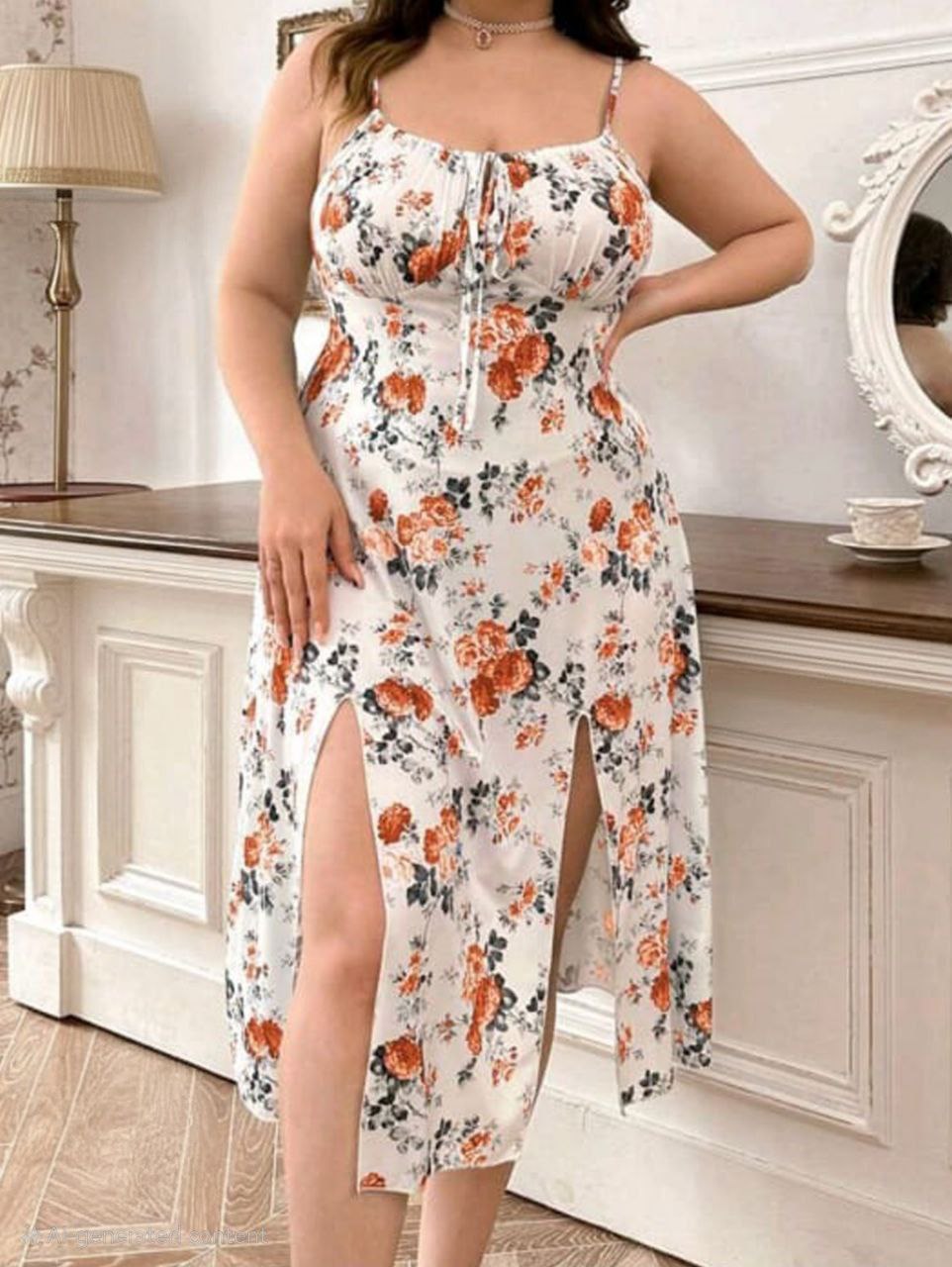 إيزابيلا – فستان بيج سايز صيفي مشجر بفتحات جانبية وخامة زبدة مستوردة