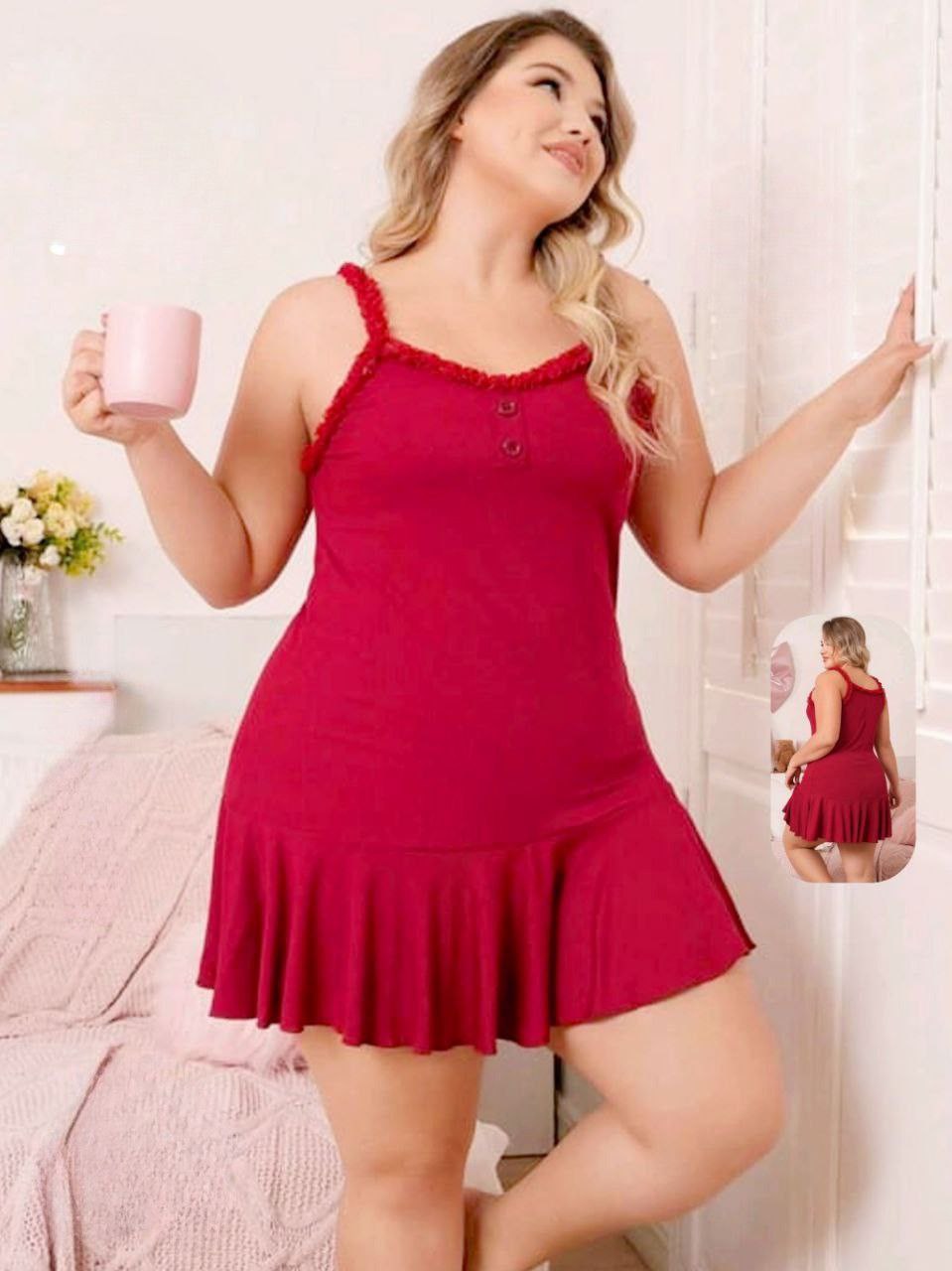 إيزابيلا – كاش أحمر بيج سايز بحمالات عريضة وكسرات