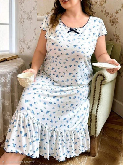 إيزابيلا – كاش نوم قطن بيج سايز بنقشة فلورال أزرق وكشكشة