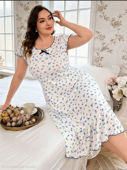 إيزابيلا – كاش نوم قطن بيج سايز بنقشة فلورال أزرق وكشكشة