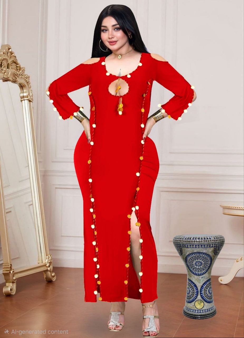 إيزابيلا – بدلة رقص بيج سايز ماكسي قماش زبدة بشرّابات