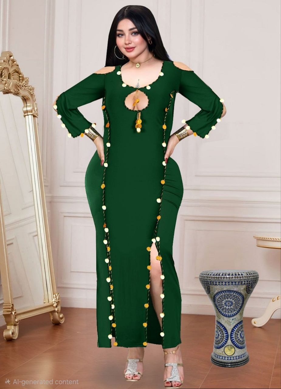 إيزابيلا – بدلة رقص بيج سايز ماكسي قماش زبدة بشرّابات