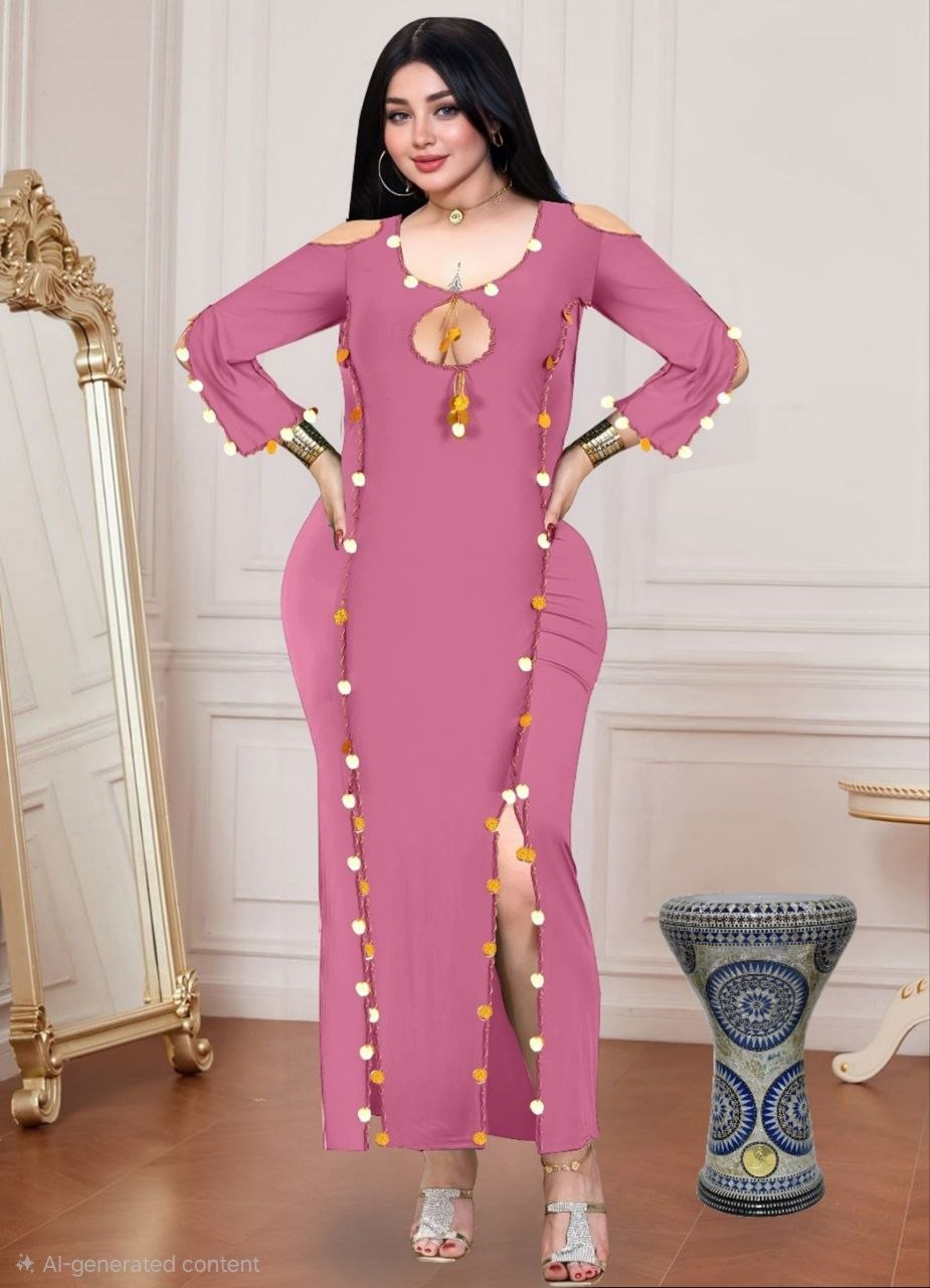 إيزابيلا – بدلة رقص بيج سايز ماكسي قماش زبدة بشرّابات