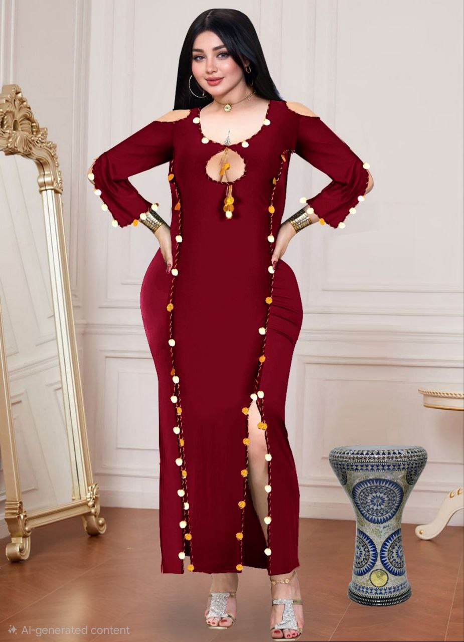 إيزابيلا – بدلة رقص بيج سايز ماكسي قماش زبدة بشرّابات