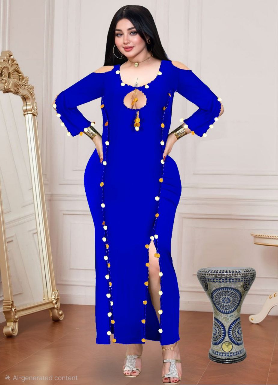 إيزابيلا – بدلة رقص بيج سايز ماكسي قماش زبدة بشرّابات