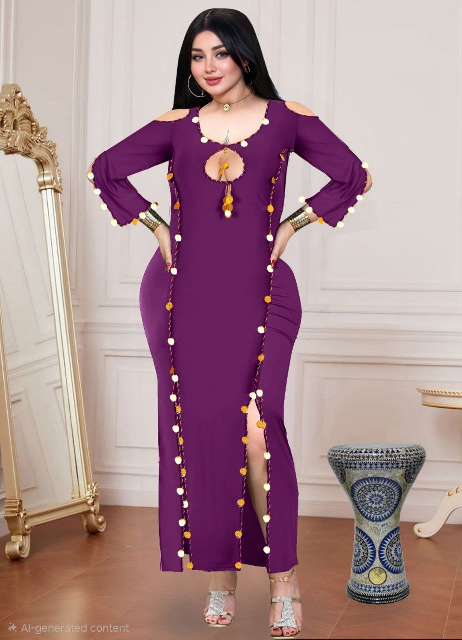 إيزابيلا – بدلة رقص بيج سايز ماكسي قماش زبدة بشرّابات