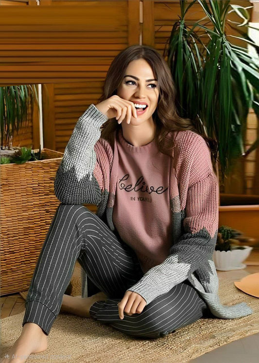 إيزابيلا – طقم 3 قطع تريكو بيج سايز بينك