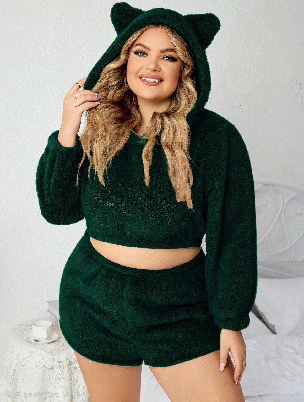 إيزابيلا – طقم شورت فرو كابيشون بأذن قطط بيج سايز