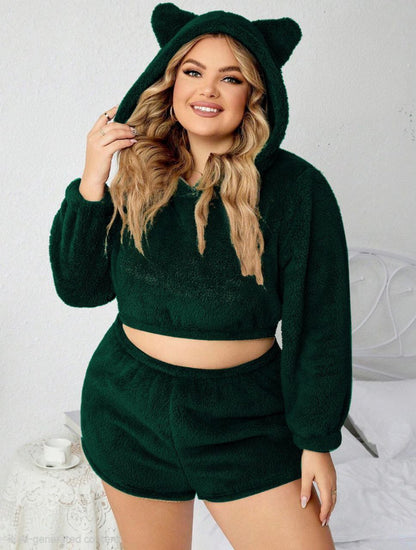 إيزابيلا – طقم شورت فرو كابيشون بأذن قطط بيج سايز