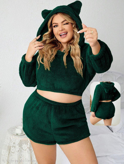 إيزابيلا – طقم شورت فرو كابيشون بأذن قطط بيج سايز