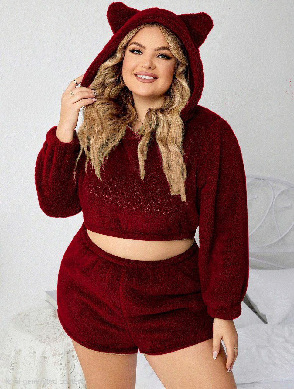 إيزابيلا – طقم شورت فرو كابيشون بأذن قطط بيج سايز