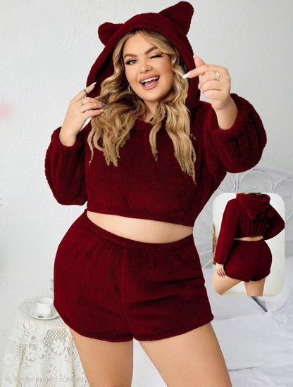 إيزابيلا – طقم شورت فرو كابيشون بأذن قطط بيج سايز