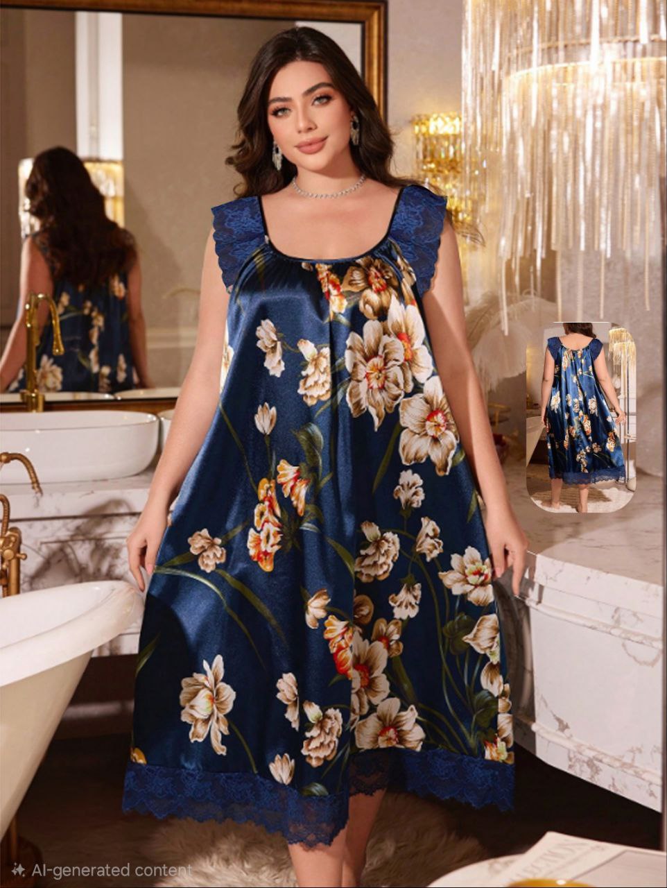 إيزابيلا – كاش ستان بيج سايز بنقشة زهور ودانتيل ✨️🤍