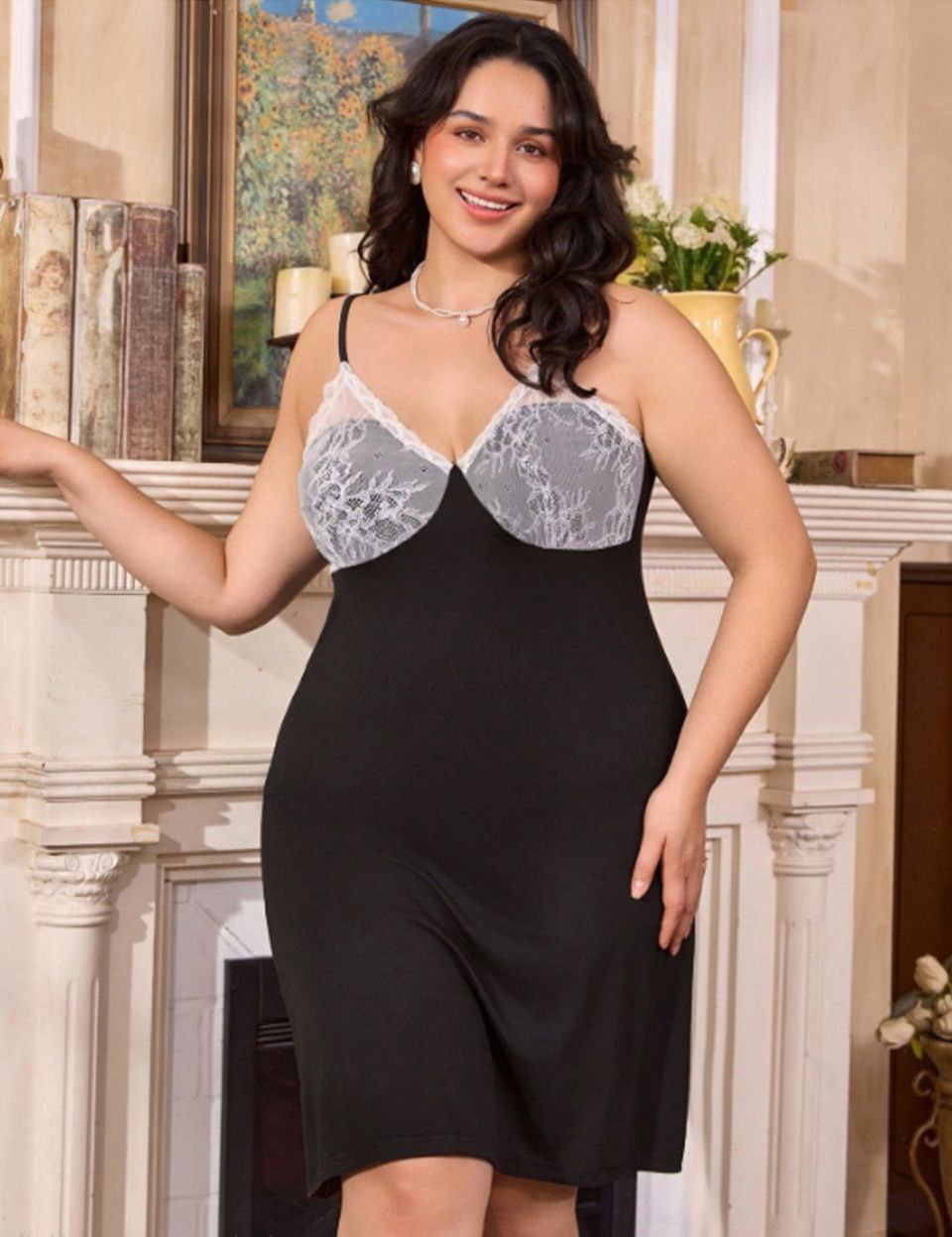 إيزابيلا – قميص نوم بروب بيج سايز أسود 🖤✨️