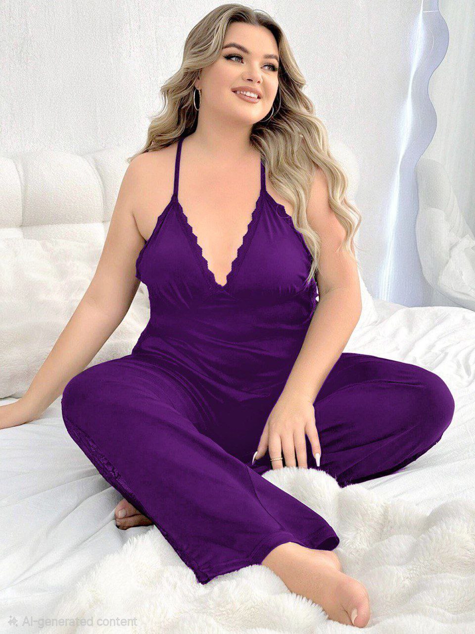 إيزابيلا – بيچامة حمالات “زِبده” بيج سايز قطعتين بدانتيل ⚘️♥️