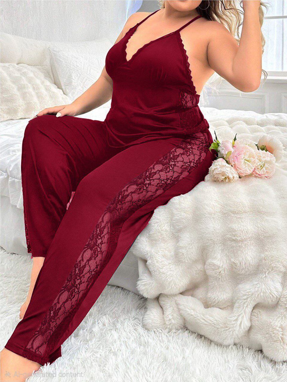 إيزابيلا – بيچامة حمالات “زِبده” بيج سايز قطعتين بدانتيل ⚘️♥️