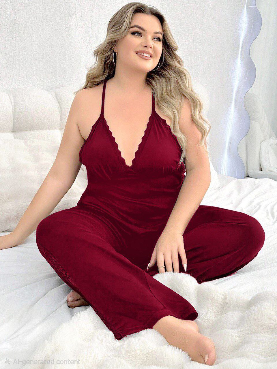 إيزابيلا – بيچامة حمالات “زِبده” بيج سايز قطعتين بدانتيل ⚘️♥️