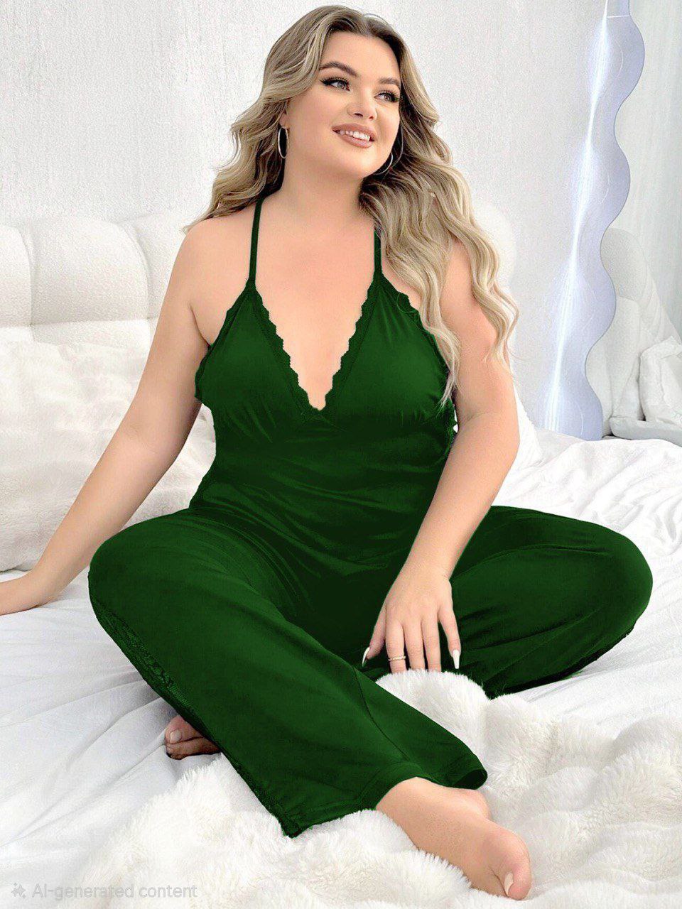 إيزابيلا – بيچامة حمالات “زِبده” بيج سايز قطعتين بدانتيل ⚘️♥️