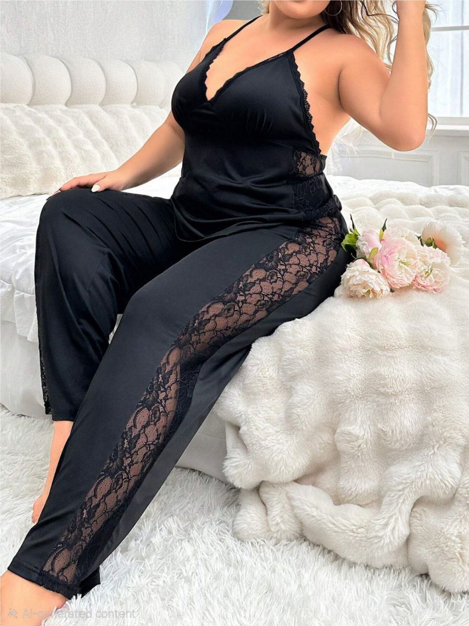 إيزابيلا – بيچامة حمالات “زِبده” بيج سايز قطعتين بدانتيل ⚘️♥️
