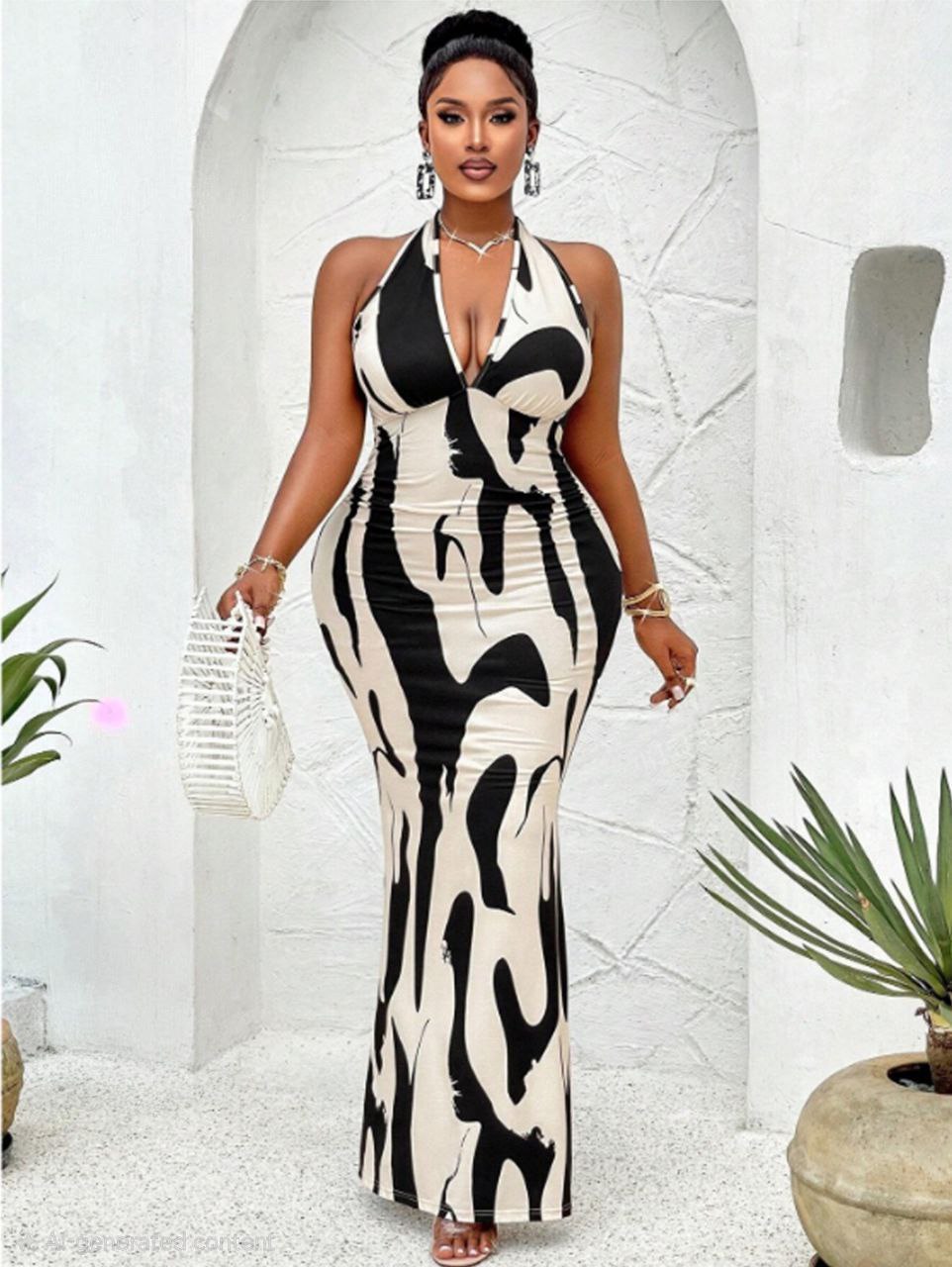 ezabilla - Printed Halter Maxi Dress