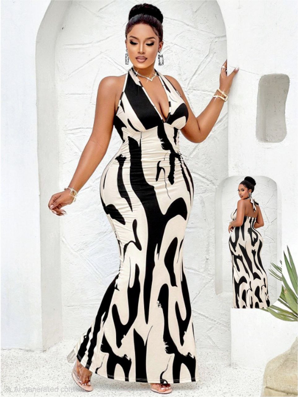 ezabilla - Printed Halter Maxi Dress