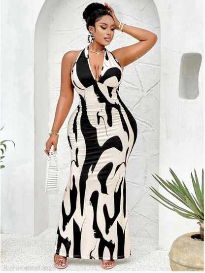 ezabilla - Printed Halter Maxi Dress