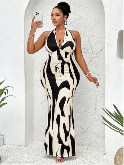 ezabilla - Printed Halter Maxi Dress