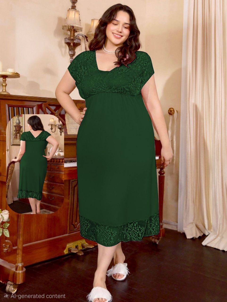 ezabilla - Zibdeh lingerie, beige, midi size, with lace on the chest and hem