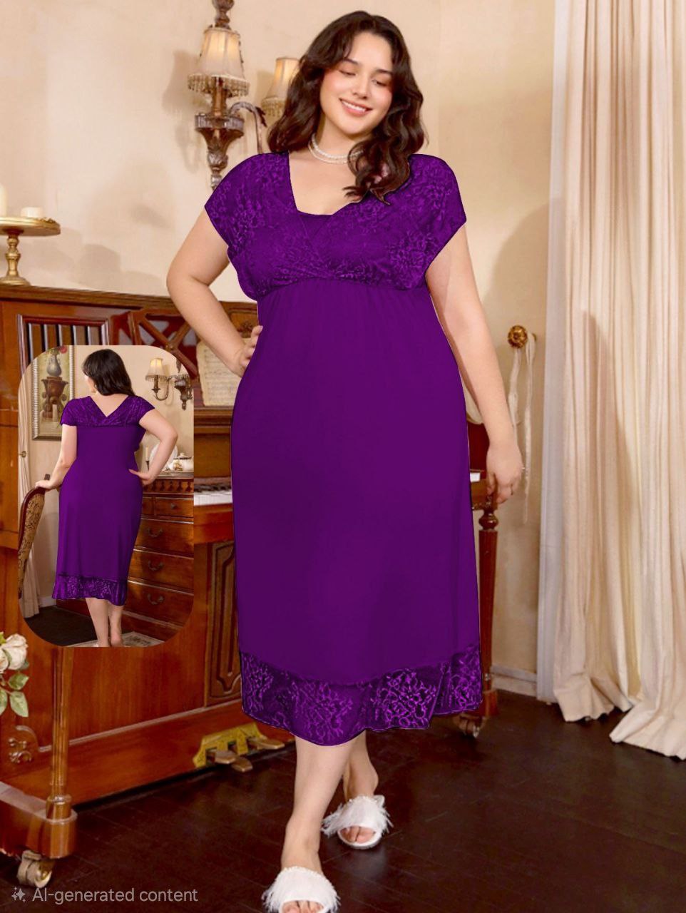 ezabilla - Zibdeh lingerie, beige, midi size, with lace on the chest and hem