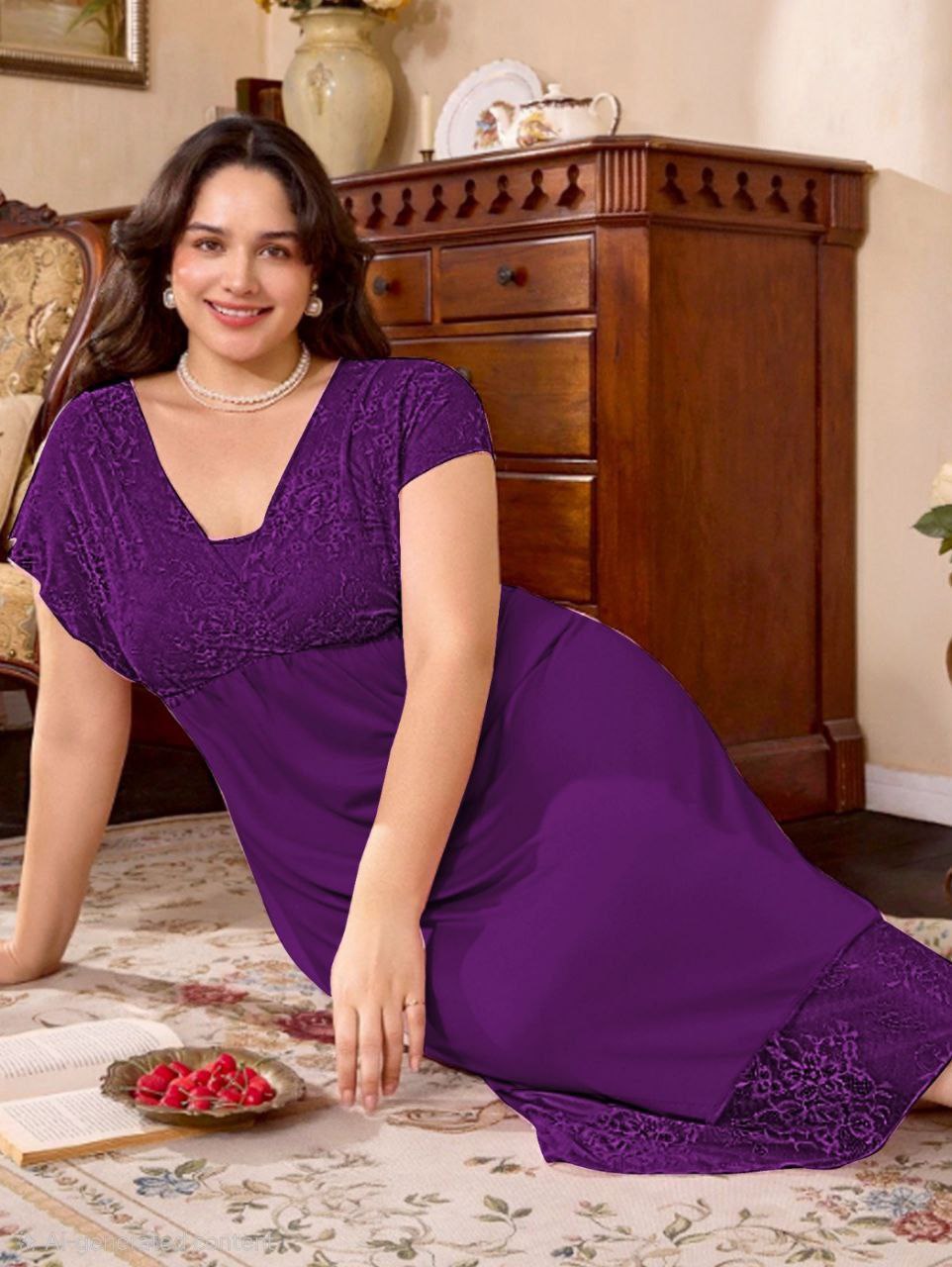 ezabilla - Zibdeh lingerie, beige, midi size, with lace on the chest and hem