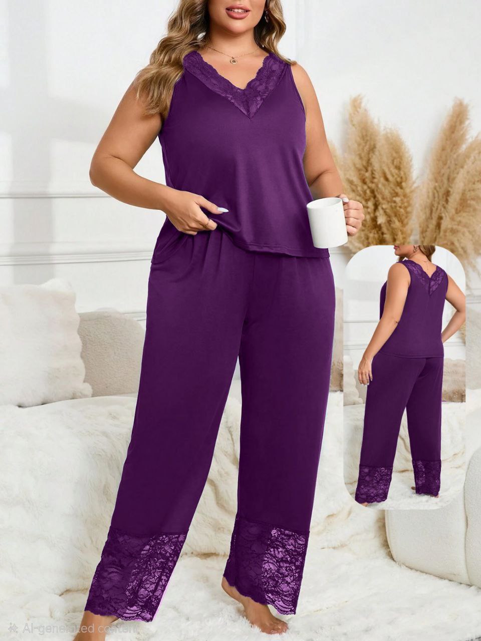 ezabilla - Lace Pajama Set - Plus Size