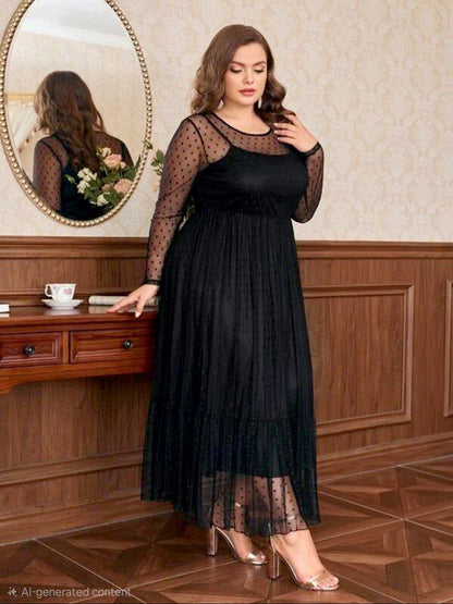 ezabilla - Dotted Tulle Maxi Lingerie Dress with "Zebda" Lined Sheer Sleeves