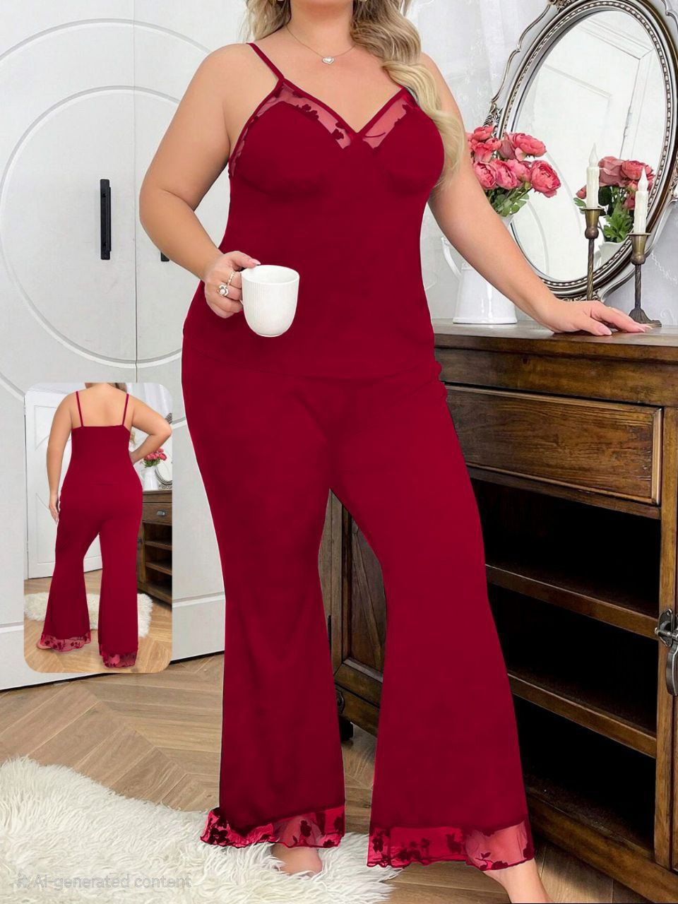 إيزابيلا – بيجامة حمالة بيج سايز بدانتيل