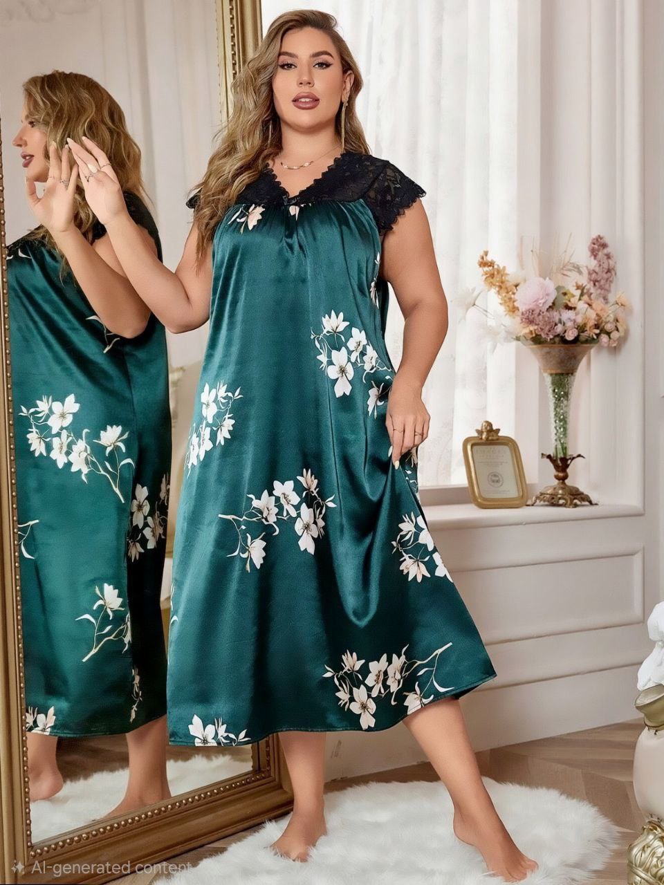 ezabilla - Cash "Zebdeh" Beige Midi Dress Printed with a Lace Collar