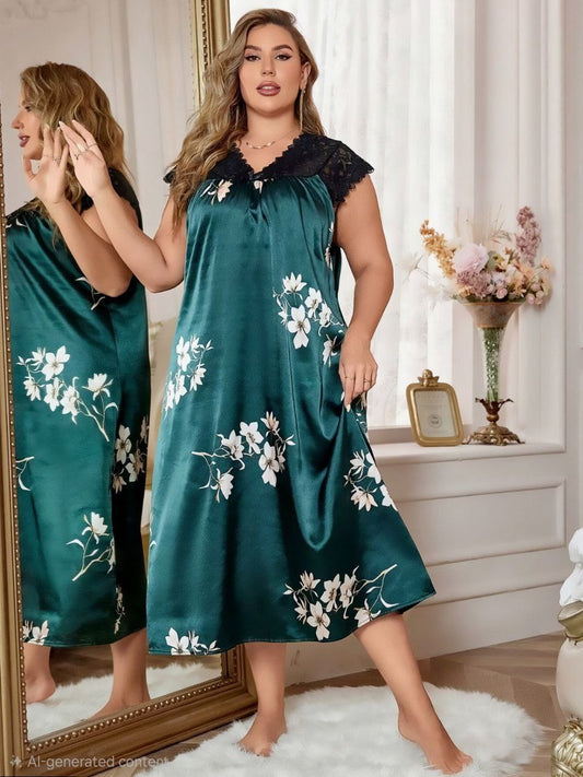 ezabilla - Cash "Zebdeh" Beige Midi Dress Printed with a Lace Collar