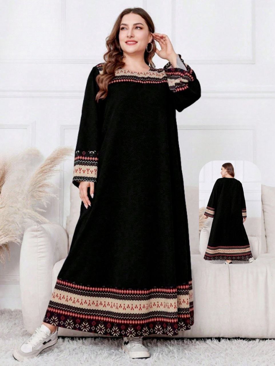 إيزابيلا – كاش بيج سايز تلبيس مرتاح بأسود مع تطريز برسومات