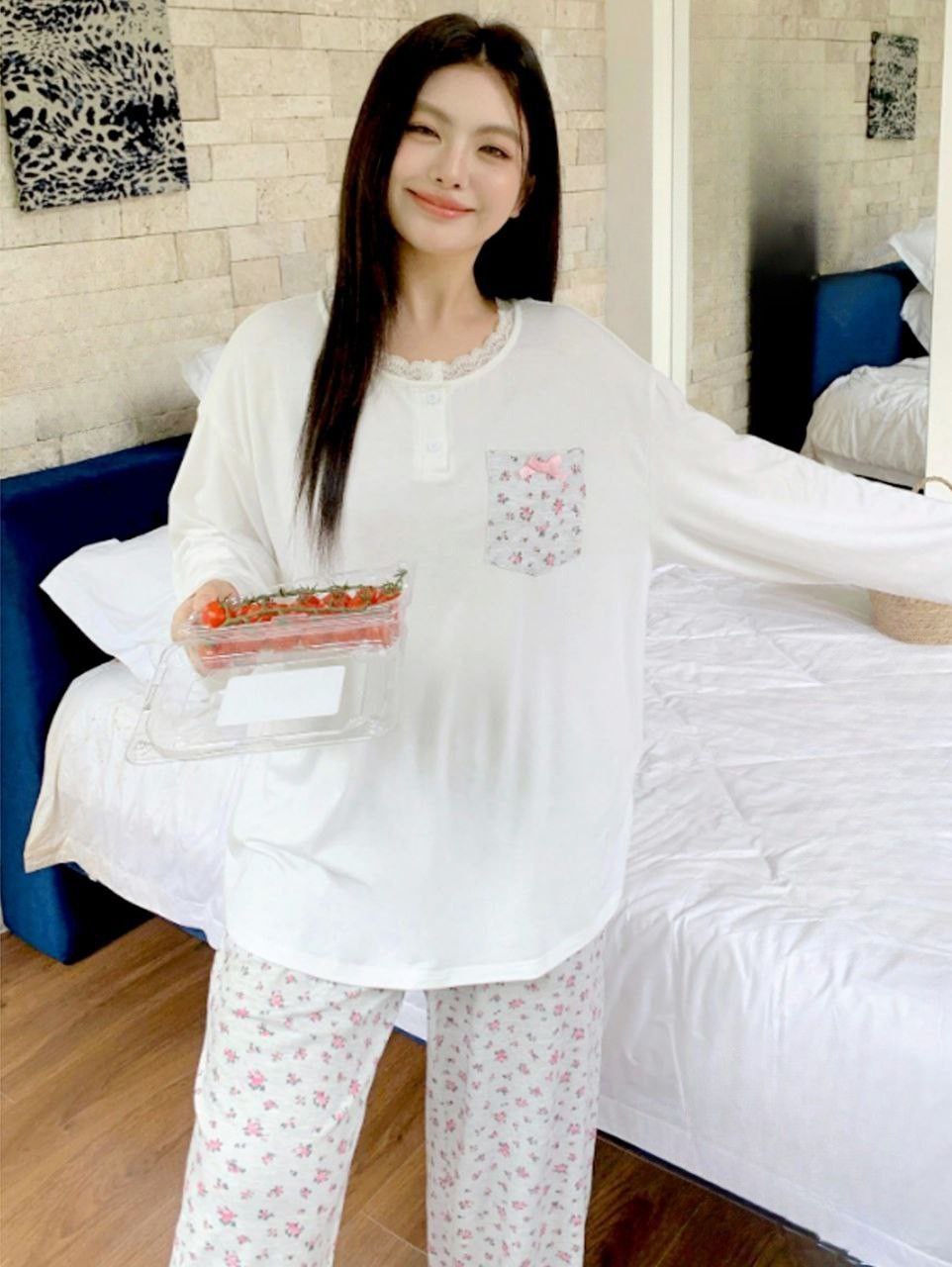 إيزابيلا – بيجامة خريفي بيج سايز تلبيس مرتاح بطبعة زهور