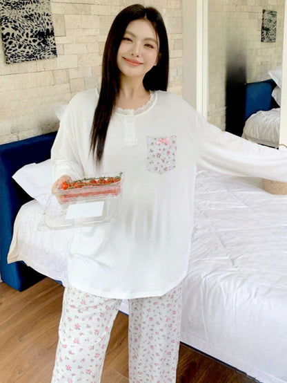 إيزابيلا – بيجامة خريفي بيج سايز تلبيس مرتاح بطبعة زهور