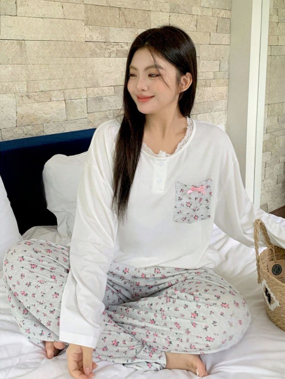 إيزابيلا – بيجامة خريفي بيج سايز تلبيس مرتاح بطبعة زهور