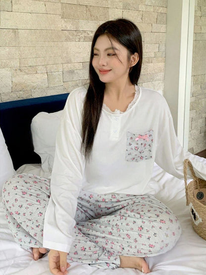 إيزابيلا – بيجامة خريفي بيج سايز تلبيس مرتاح بطبعة زهور